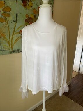 Burberry White Long-Sleeve Top with Sheer Ruffle Cuffs